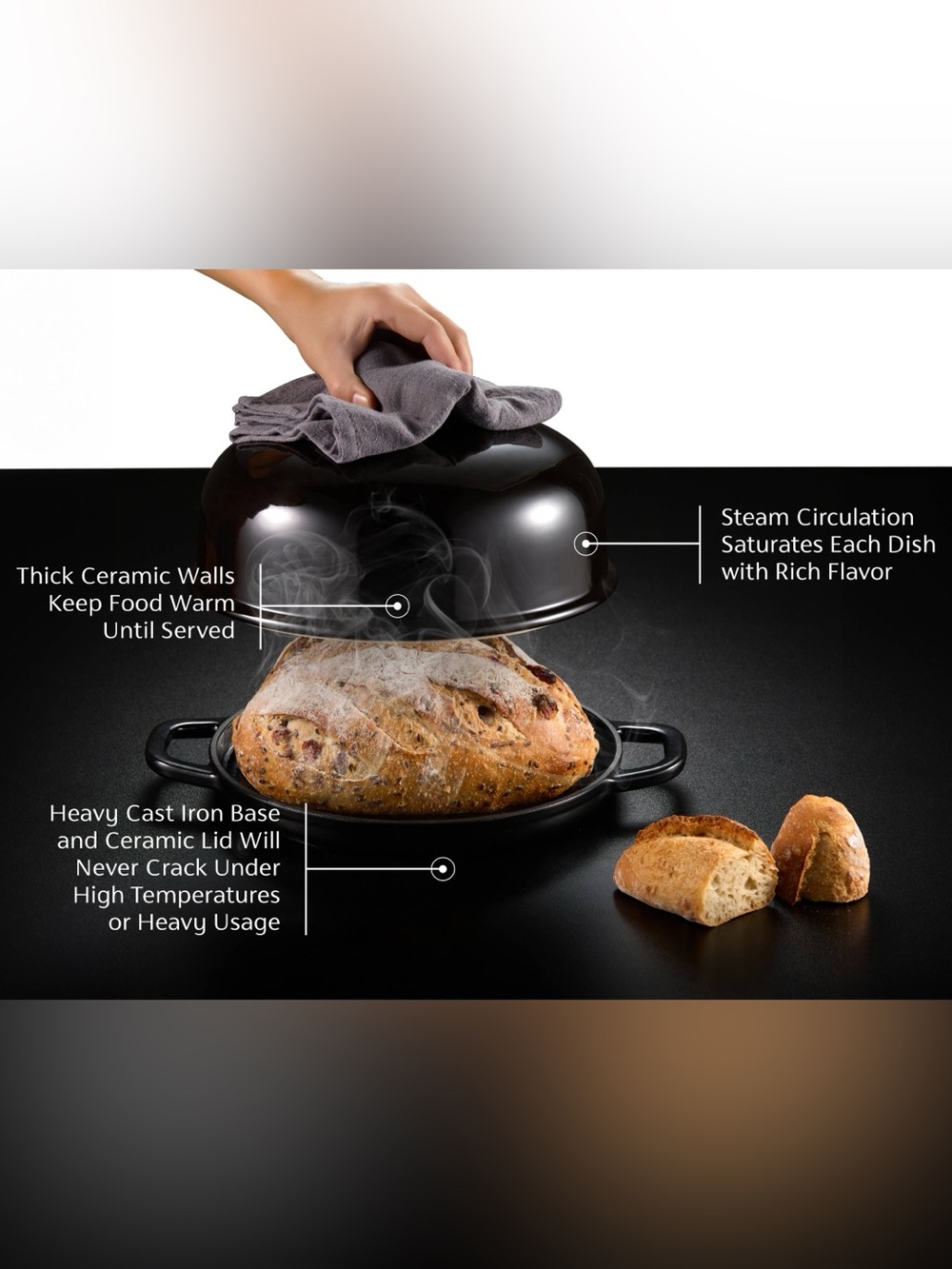 Kook Cast Iron Bread Oven Cloche Black NIB Sourdough Dutch Oven Bread Baker
